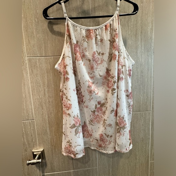 White with pink flowers flowy tank top - Picture 2 of 2
